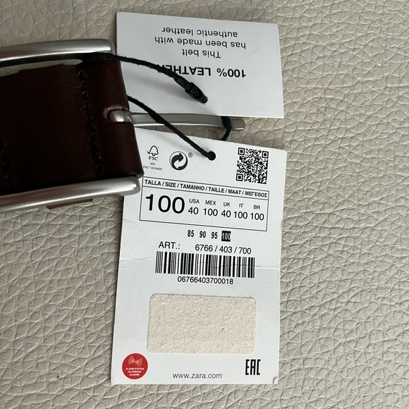 NWT - Zara Men’s Leather Belt Size 40/100cm - Made in Spain - Picture 6 of 6